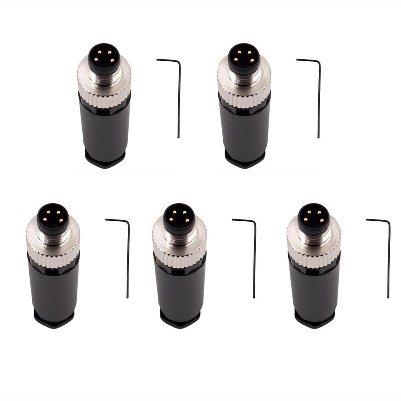 Elecbee 5PCS M8 4 Pin Connector Field Wireable A Coding Industrial Circular Connector Straight Male Assemble Aviation Plug Non-Shield Screw-Joint Connector, Outdoor Waterproof IP68 - Image 1